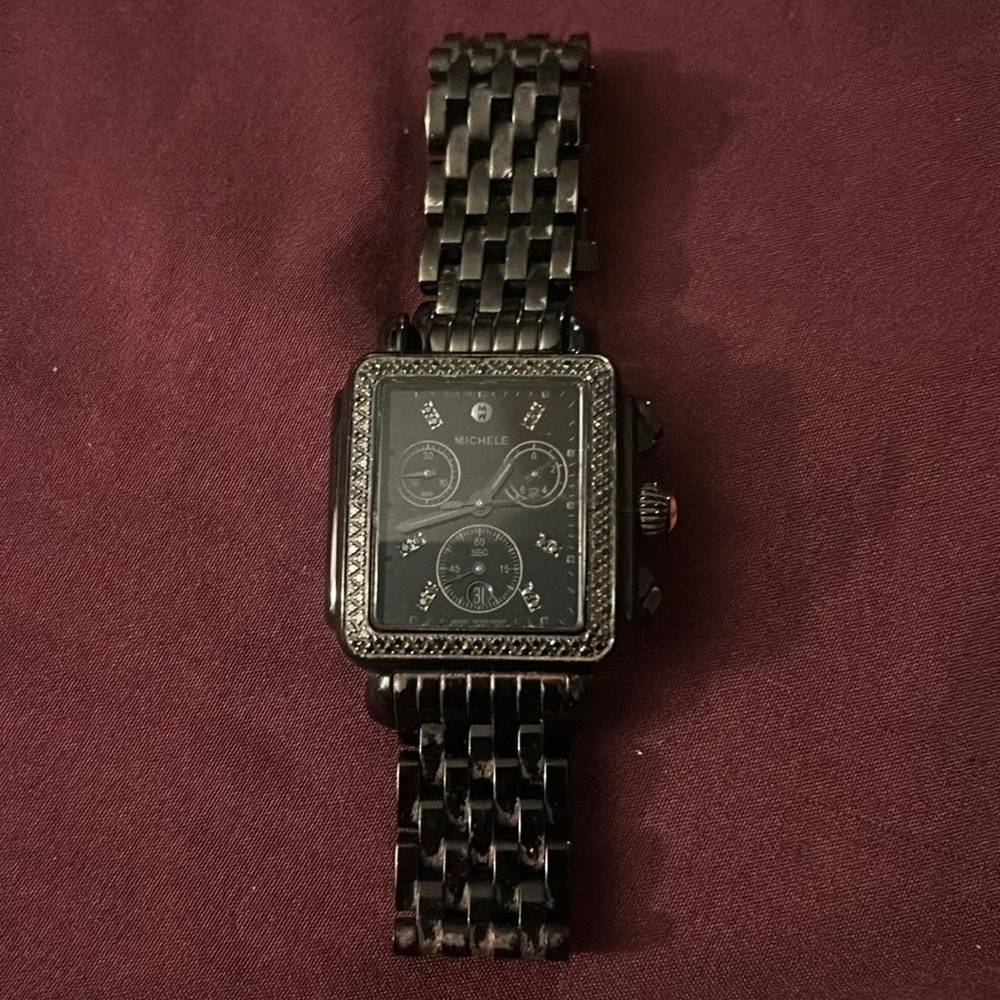 Michele Deco Mid Diamond Noir Watch
